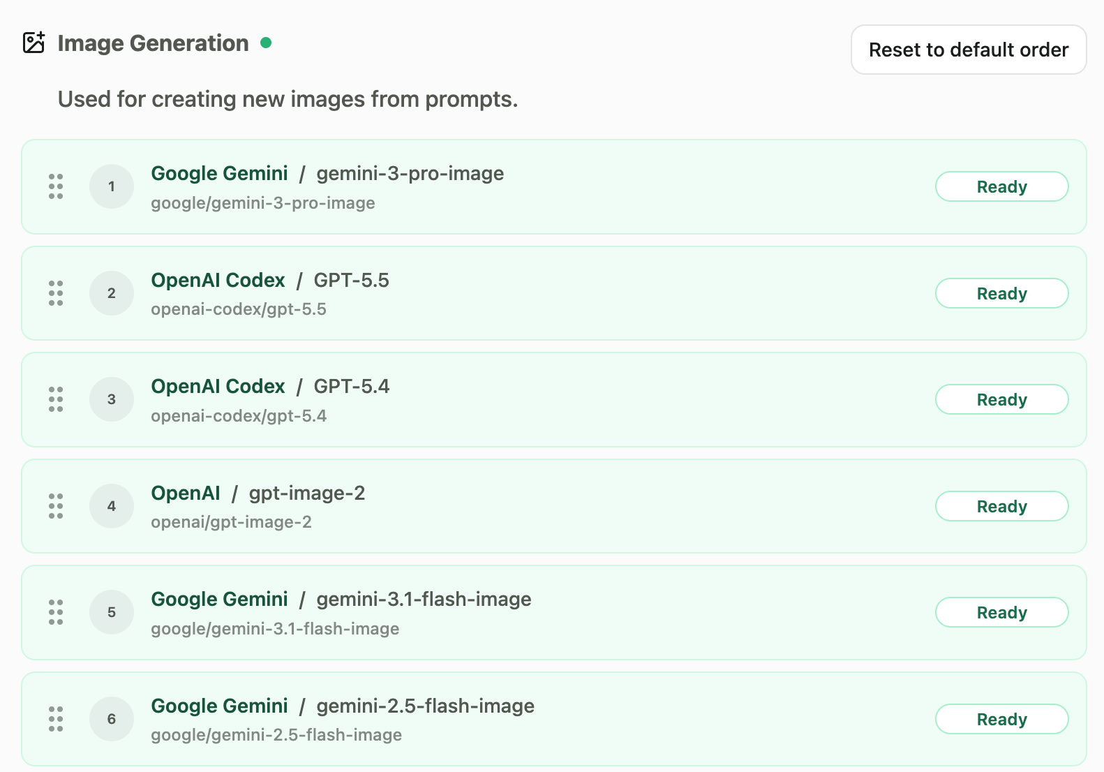 Image Generation capability with six ready models in a configurable order