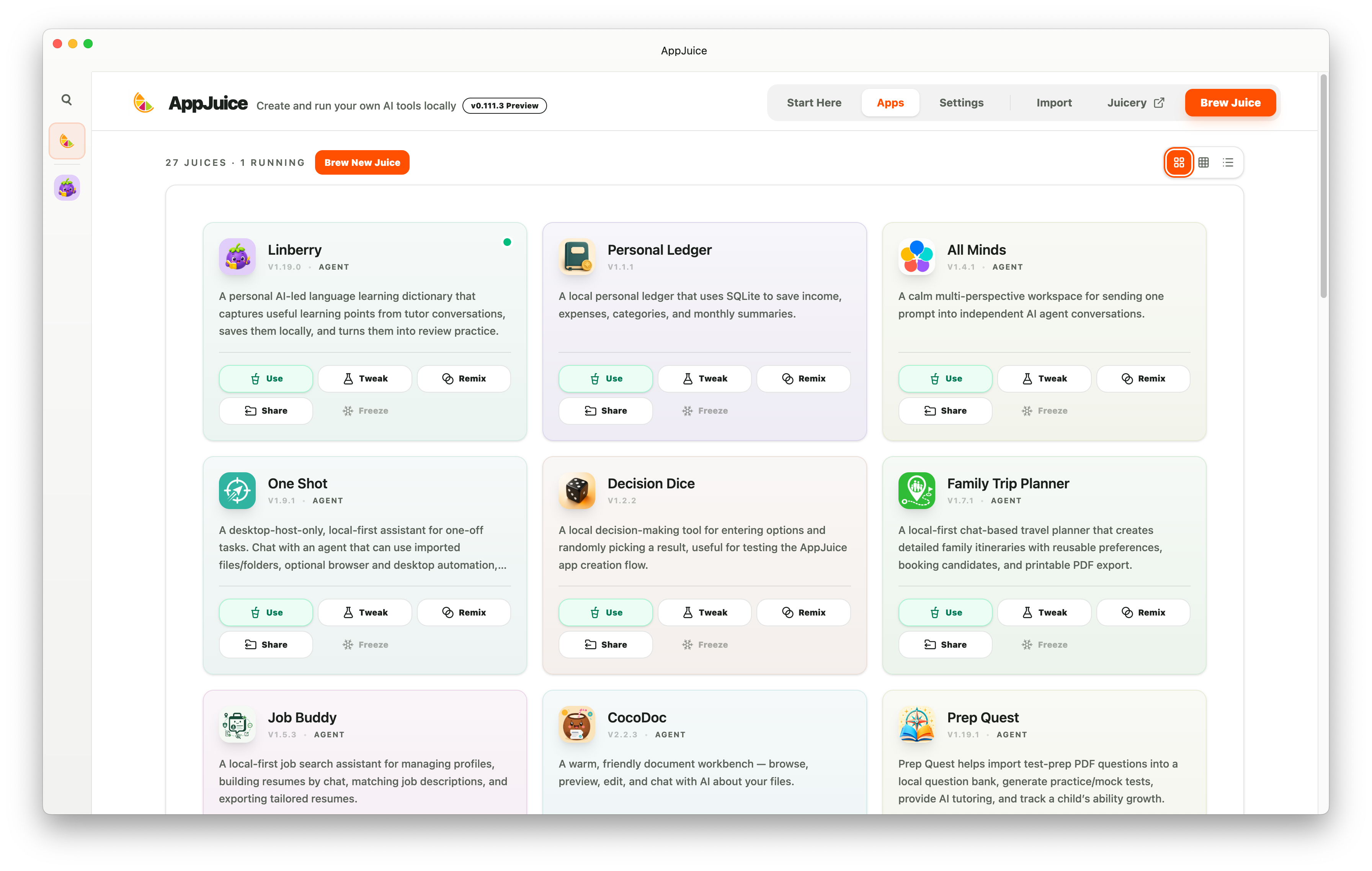 AppJuice desktop workspace view