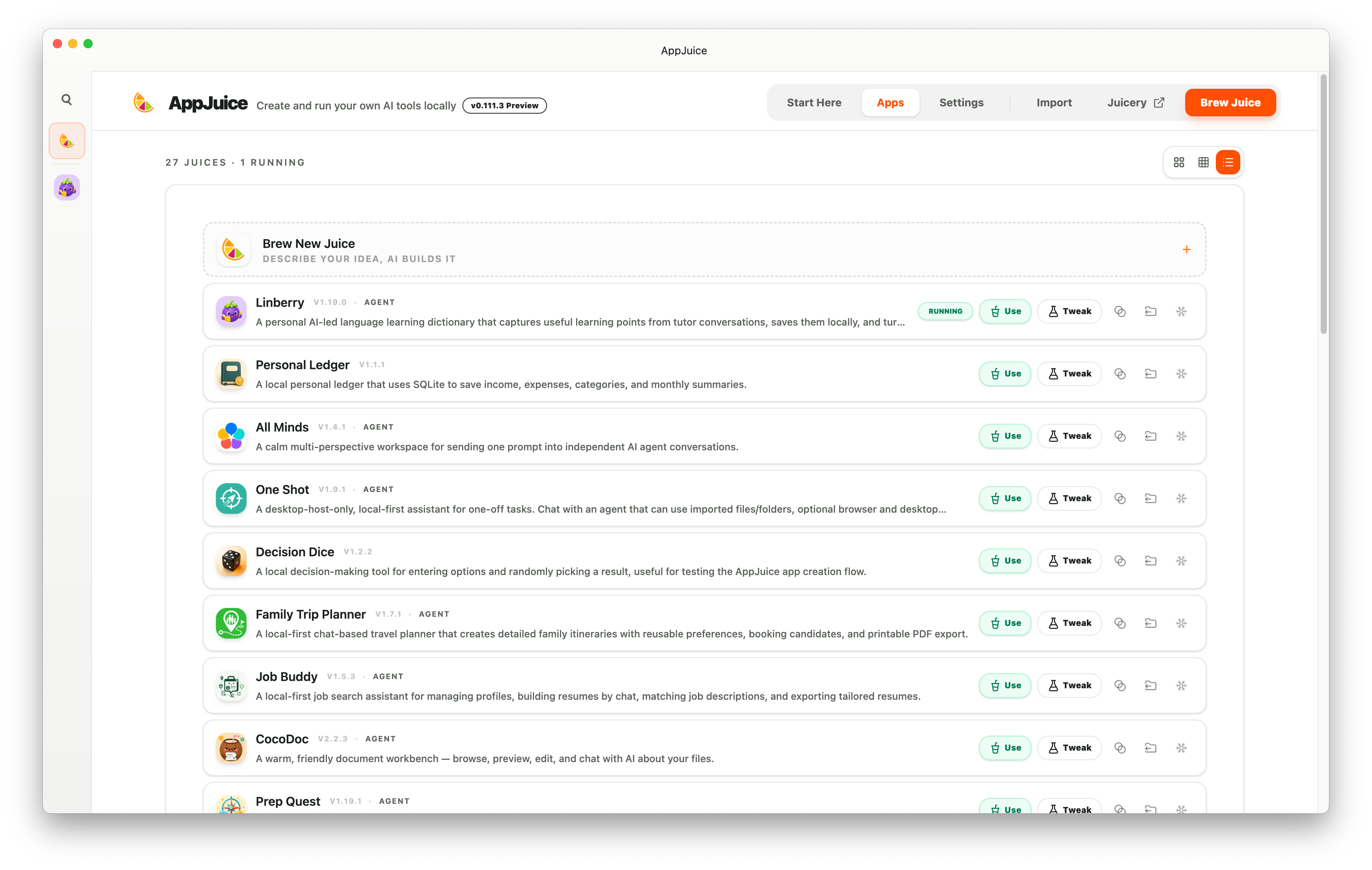 AppJuice compact workspace view