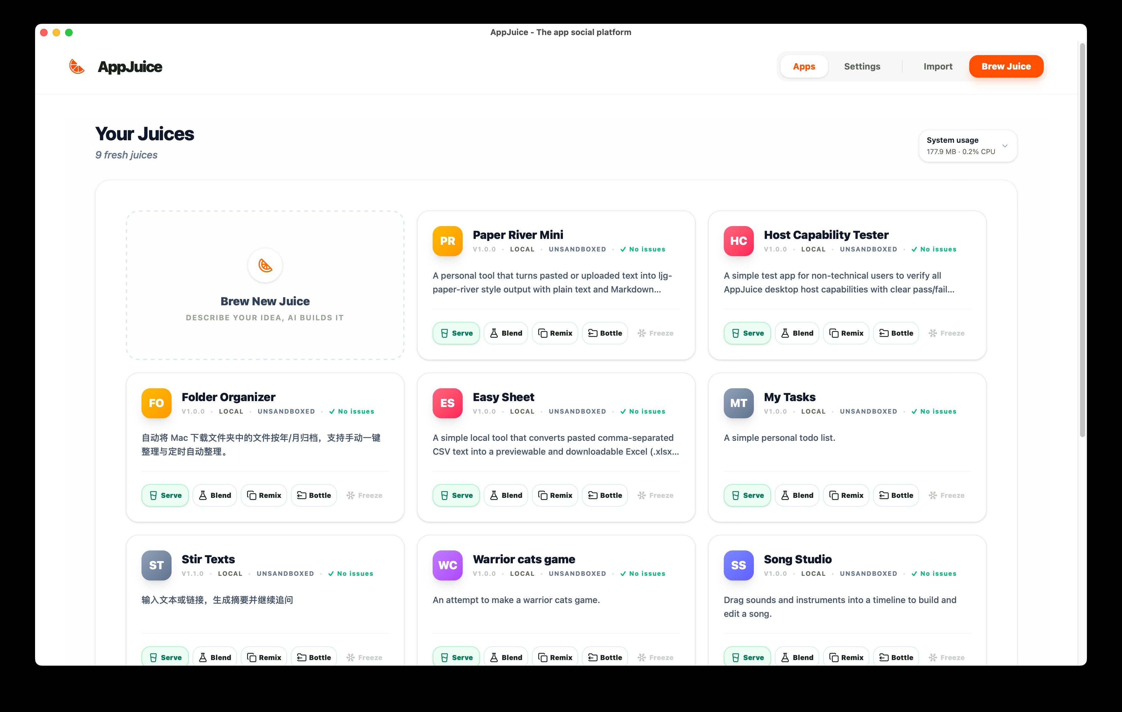 AppJuice — your apps at a glance, running locally